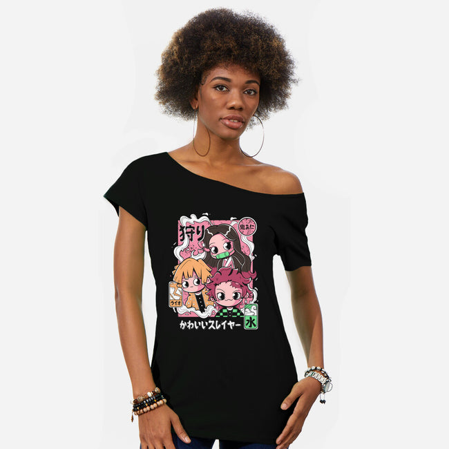 Cute Demon Slayer-Womens-Off Shoulder-Tee-Ca Mask