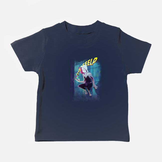 Spider Gwen Help-Baby-Basic-Tee-jacnicolauart