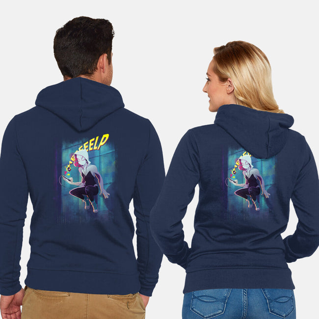 Spider Gwen Help-Unisex-Zip-Up-Sweatshirt-jacnicolauart