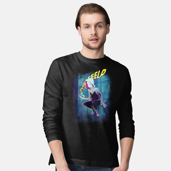 Spider Gwen Help-Mens-Long Sleeved-Tee-jacnicolauart