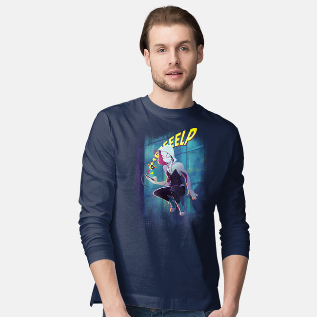 Spider Gwen Help-Mens-Long Sleeved-Tee-jacnicolauart