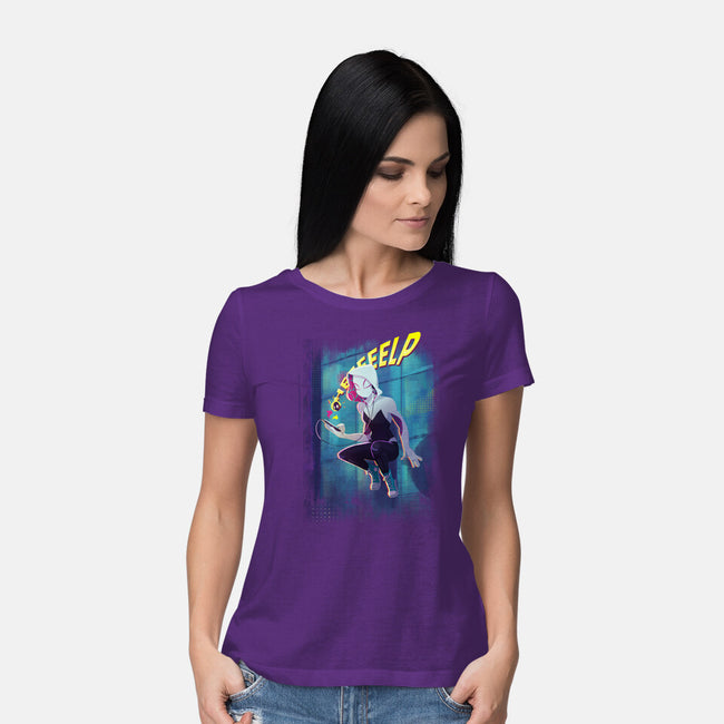 Spider Gwen Help-Womens-Basic-Tee-jacnicolauart