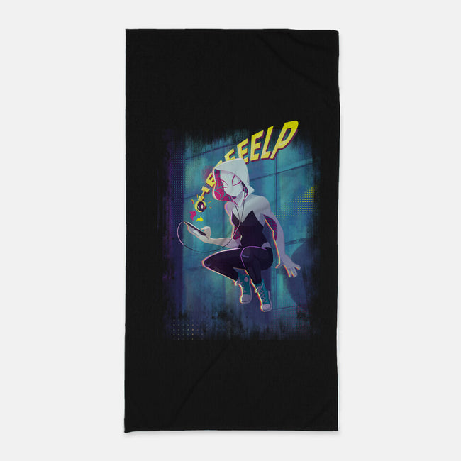 Spider Gwen Help-None-Beach-Towel-jacnicolauart