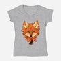 Autumn Leaves Fox-Womens-V-Neck-Tee-dandingeroz