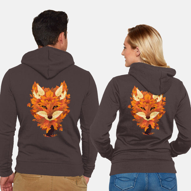 Autumn Leaves Fox-Unisex-Zip-Up-Sweatshirt-dandingeroz