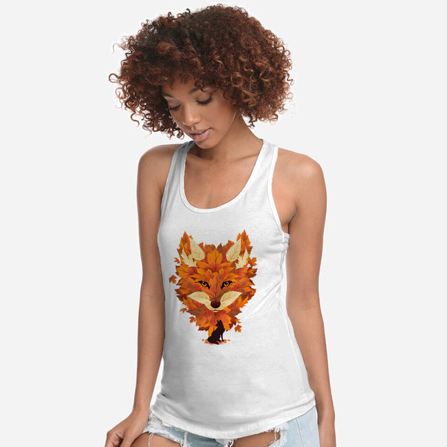 Autumn Leaves Fox-Womens-Racerback-Tank-dandingeroz