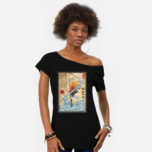 Air Nomad Master Woodblock-Womens-Off Shoulder-Tee-DrMonekers