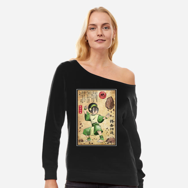 Earth Kingdom Master Woodblock-Womens-Off Shoulder-Sweatshirt-DrMonekers