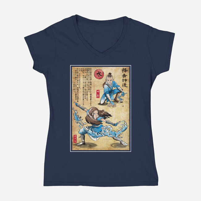 Water Tribe Master Woodblock-Womens-V-Neck-Tee-DrMonekers