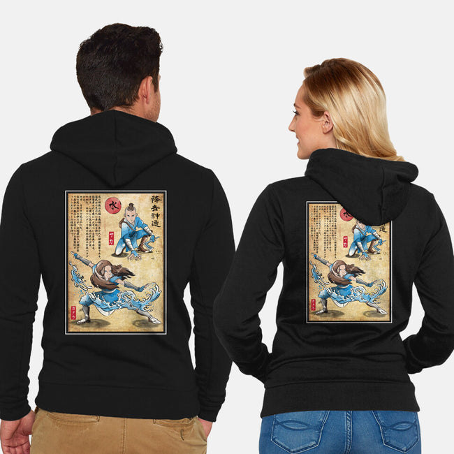 Water Tribe Master Woodblock-Unisex-Zip-Up-Sweatshirt-DrMonekers