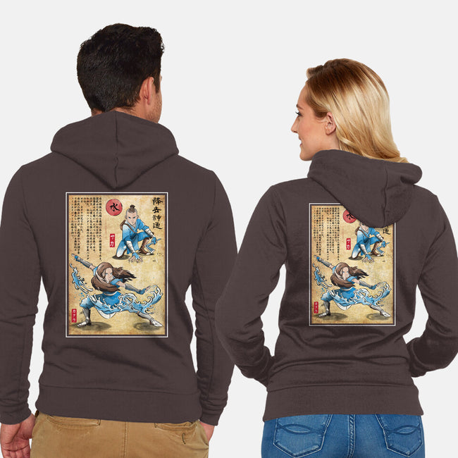 Water Tribe Master Woodblock-Unisex-Zip-Up-Sweatshirt-DrMonekers