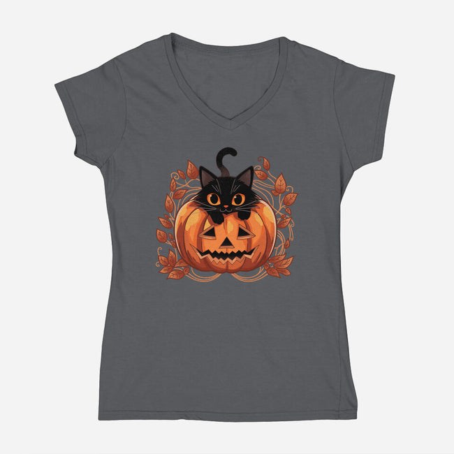 Pumpkin Paws-Womens-V-Neck-Tee-fanfreak1