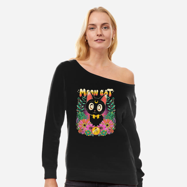 The Moon Kitten-Womens-Off Shoulder-Sweatshirt-GODZILLARGE