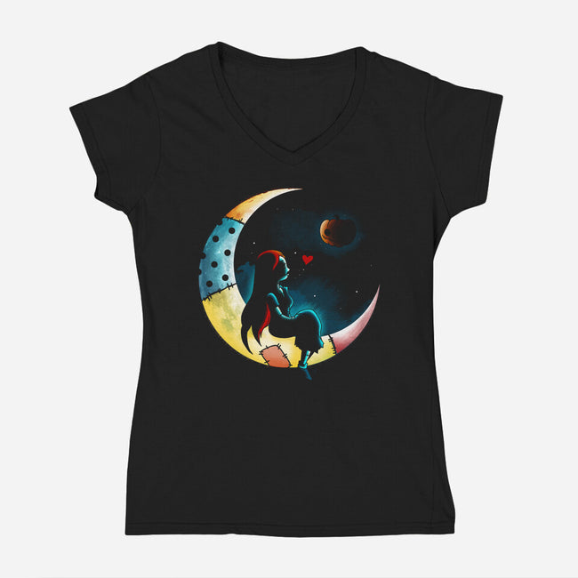 Love Halloween Moon-Womens-V-Neck-Tee-Vallina84