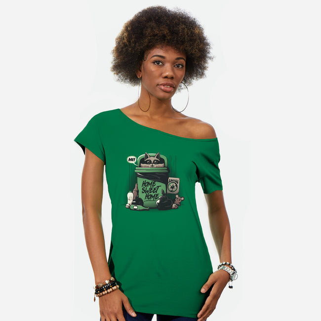 Home Sweet Home Garbage Raccoon-Womens-Off Shoulder-Tee-tobefonseca