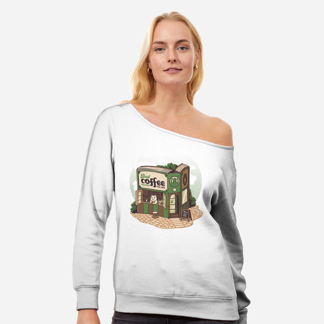 Coffeeshop Cats Bookstore-Womens-Off Shoulder-Sweatshirt-tobefonseca