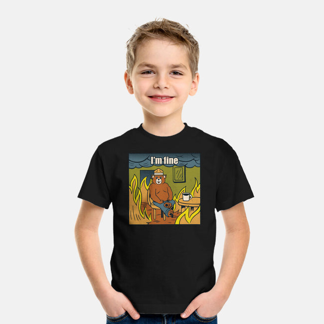 I'm Fine Bear Fire Meme-Youth-Basic-Tee-tobefonseca