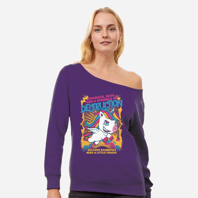 Unicorn Rainbows Destruction-Womens-Off Shoulder-Sweatshirt-Studio Mootant