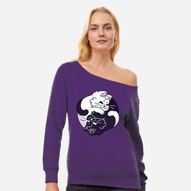 Ying Yang Cat-Womens-Off Shoulder-Sweatshirt-Zaia Bloom