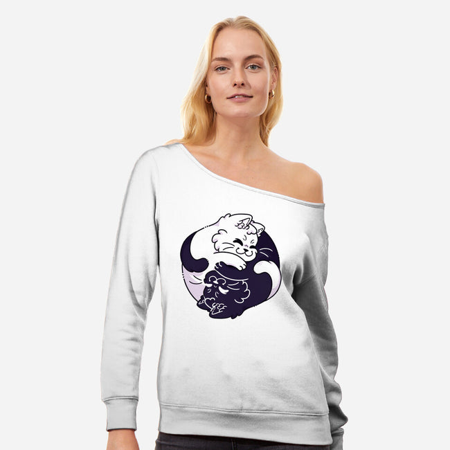 Ying Yang Cat-Womens-Off Shoulder-Sweatshirt-Zaia Bloom