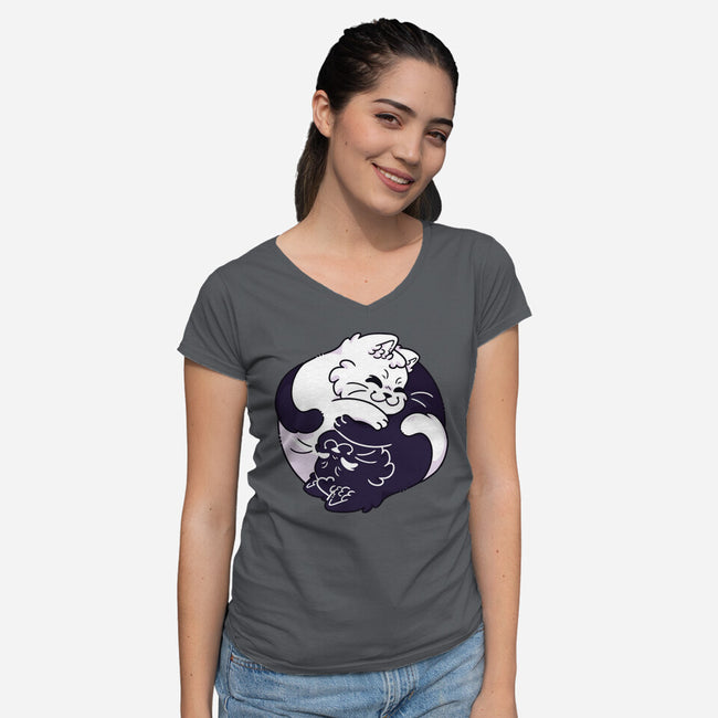 Ying Yang Cat-Womens-V-Neck-Tee-Zaia Bloom