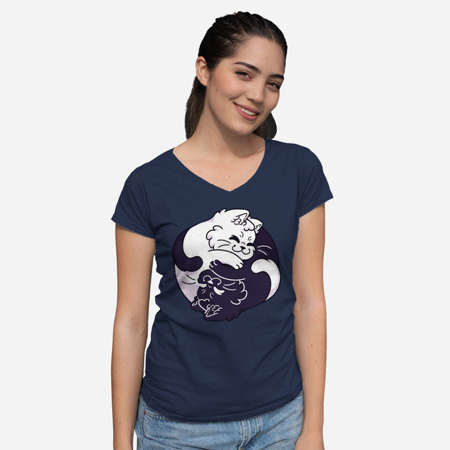 Ying Yang Cat-Womens-V-Neck-Tee-Zaia Bloom