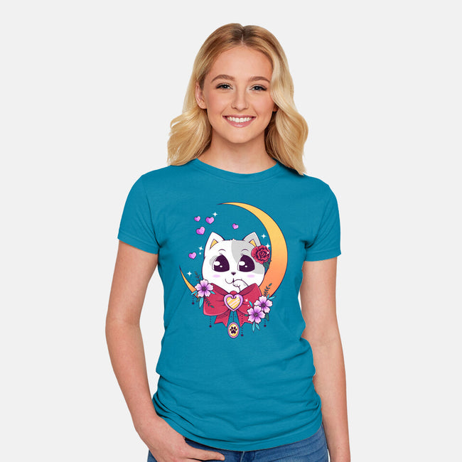 Kawaii Cat-Womens-Fitted-Tee-GODZILLARGE