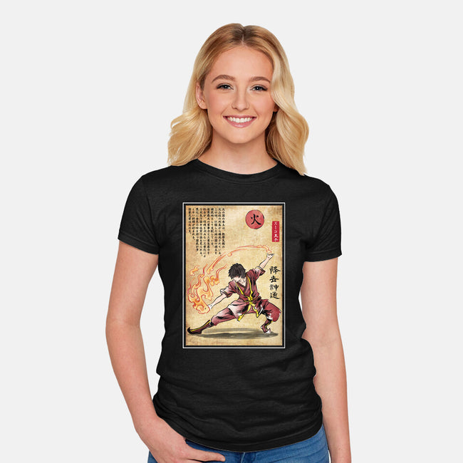 Fire Nation Master Woodblock-Womens-Fitted-Tee-DrMonekers