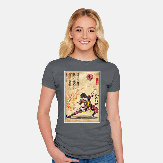 Fire Nation Master Woodblock-Womens-Fitted-Tee-DrMonekers