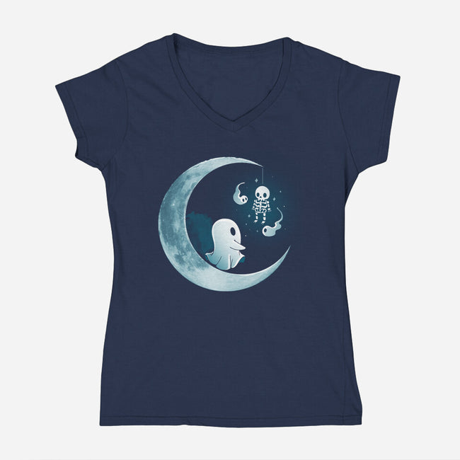 Ghostly Moon-Womens-V-Neck-Tee-Vallina84