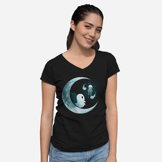 Ghostly Moon-Womens-V-Neck-Tee-Vallina84