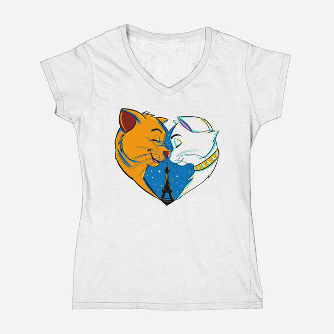 Paris Love-Womens-V-Neck-Tee-ellr