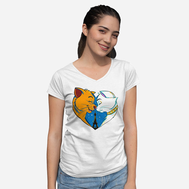 Paris Love-Womens-V-Neck-Tee-ellr