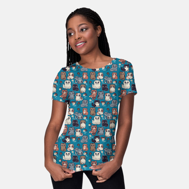 Kawaii Cat Family-Womens-All Over Print Crew Neck-Tee-Weird & Punderful