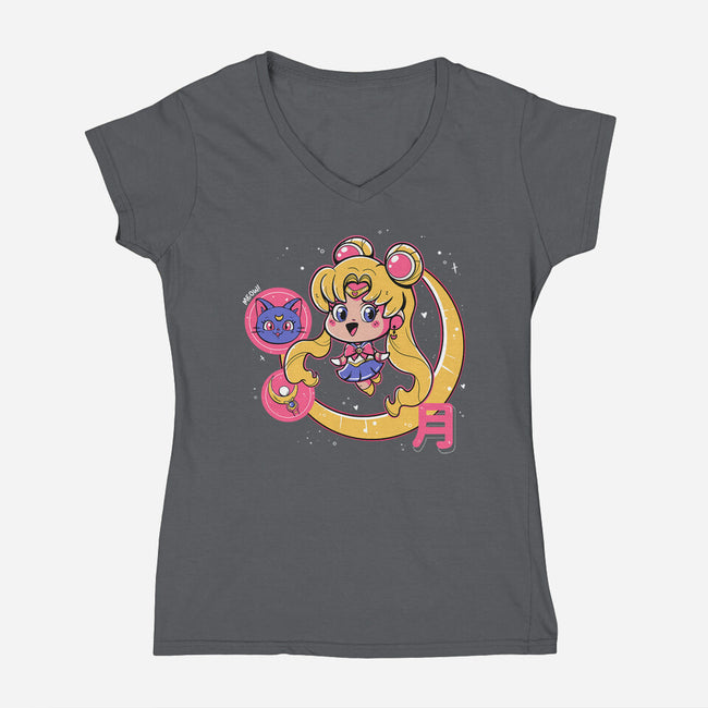 Cute Sailor Moon-Womens-V-Neck-Tee-Ca Mask