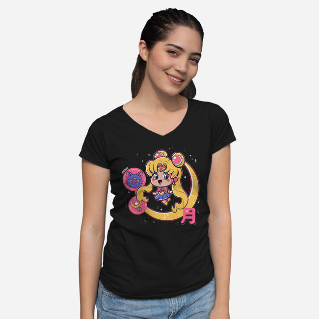 Cute Sailor Moon-Womens-V-Neck-Tee-Ca Mask