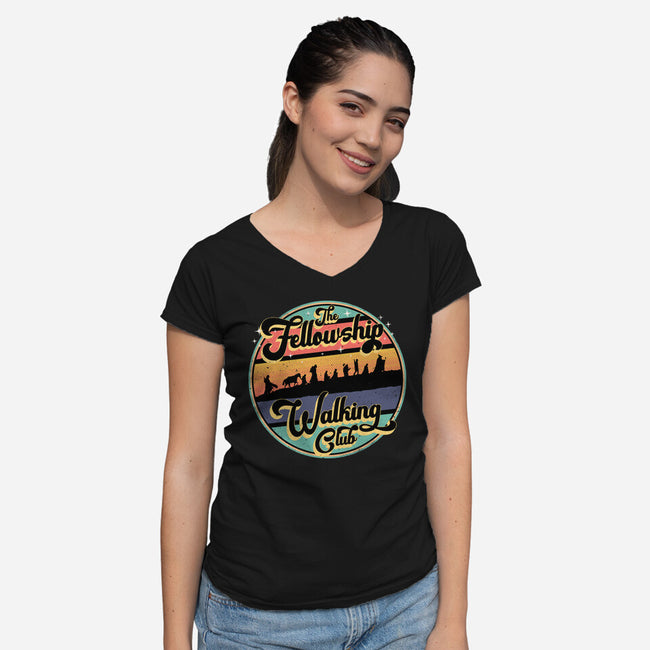 The Fellowship Walking Club-Womens-V-Neck-Tee-rocketman_art