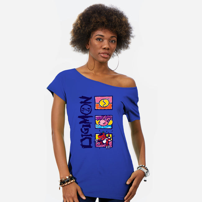 Digital Monsters-Womens-Off Shoulder-Tee-dalethesk8er