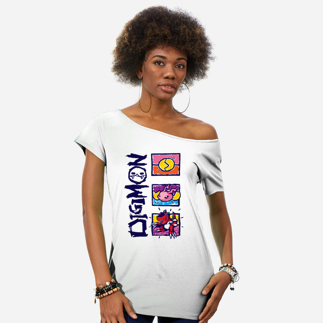 Digital Monsters-Womens-Off Shoulder-Tee-dalethesk8er