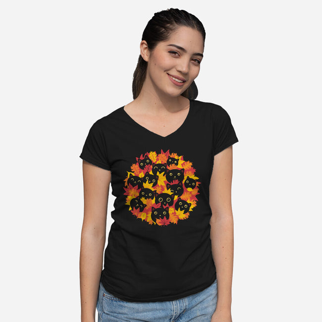 Autumn Kittens-Womens-V-Neck-Tee-erion_designs