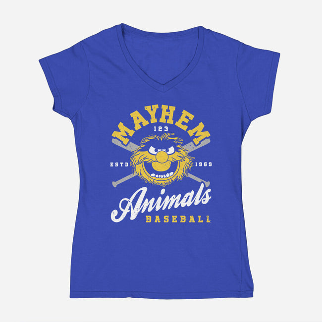 Mayhem Baseball-Womens-V-Neck-Tee-retrodivision