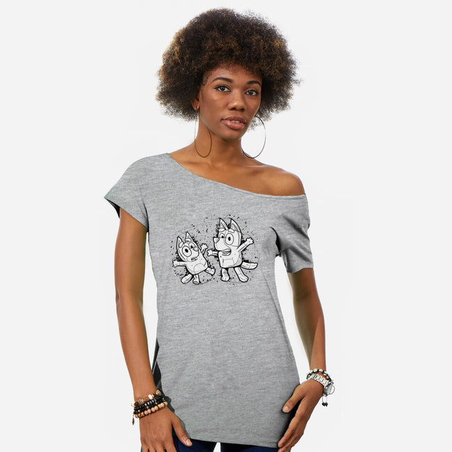 Cartoon Dog Sketch-Womens-Off Shoulder-Tee-nickzzarto