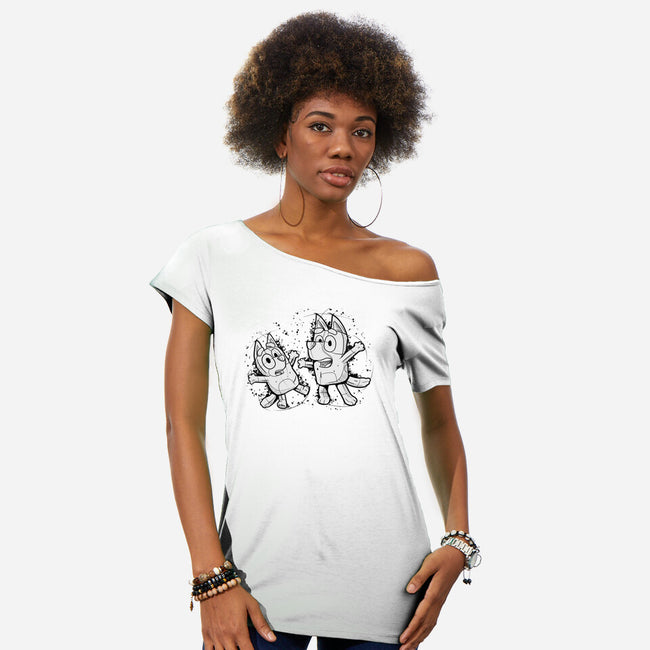 Cartoon Dog Sketch-Womens-Off Shoulder-Tee-nickzzarto