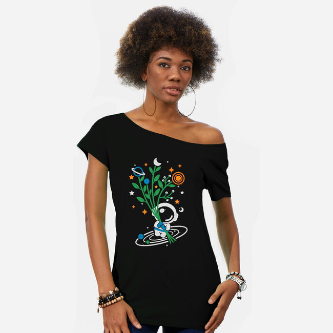 Astronaut Embroidery-Womens-Off Shoulder-Tee-NemiMakeit