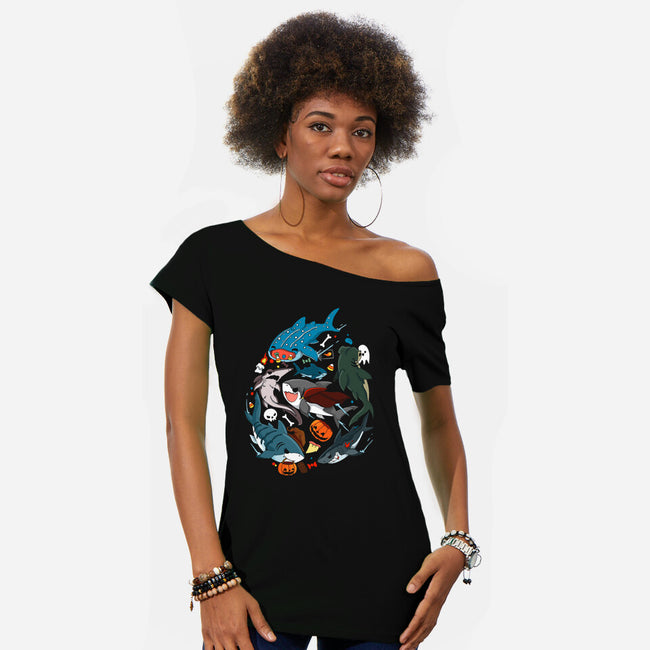 Halloween Sharks-Womens-Off Shoulder-Tee-Vallina84