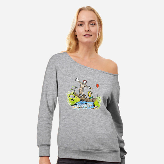 Pennywise And Georgie-Womens-Off Shoulder-Sweatshirt-matthew benkner