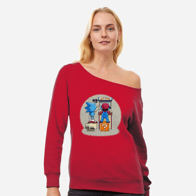 Sonic And Mario-Womens-Off Shoulder-Sweatshirt-Thiagor6