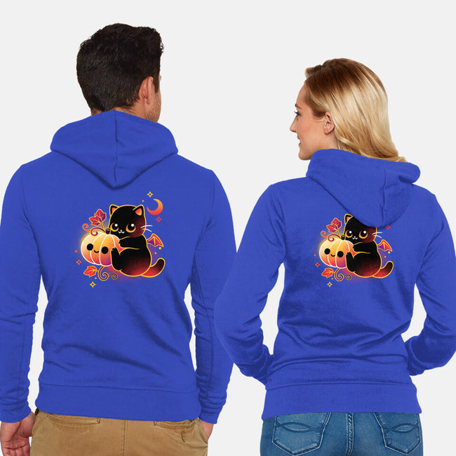 Demon Cat Halloween-Unisex-Zip-Up-Sweatshirt-NemiMakeit