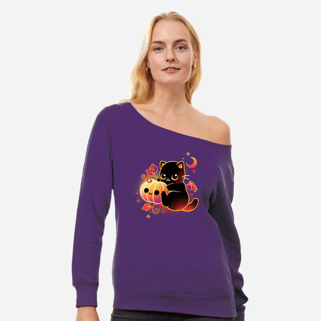 Demon Cat Halloween-Womens-Off Shoulder-Sweatshirt-NemiMakeit