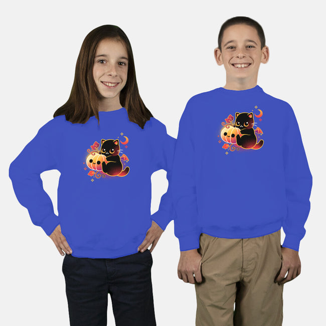 Demon Cat Halloween-Youth-Crew Neck-Sweatshirt-NemiMakeit